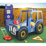 Pat pentru copii Tractor Farmer cu LED-uri din lemn MDF - Pat Albastru in forma de masina cu saltea inclusa